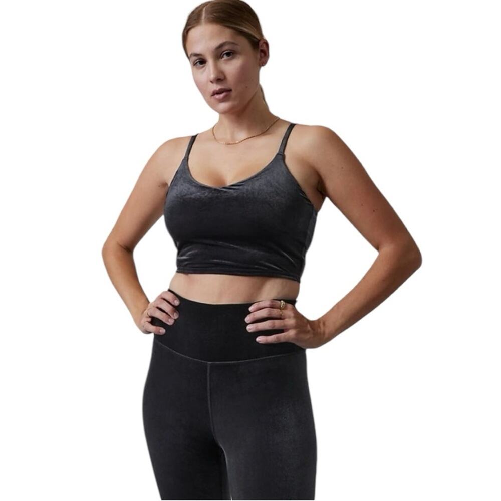 Athleta Elation V-Neck Longline Bra in Black Velvet XS